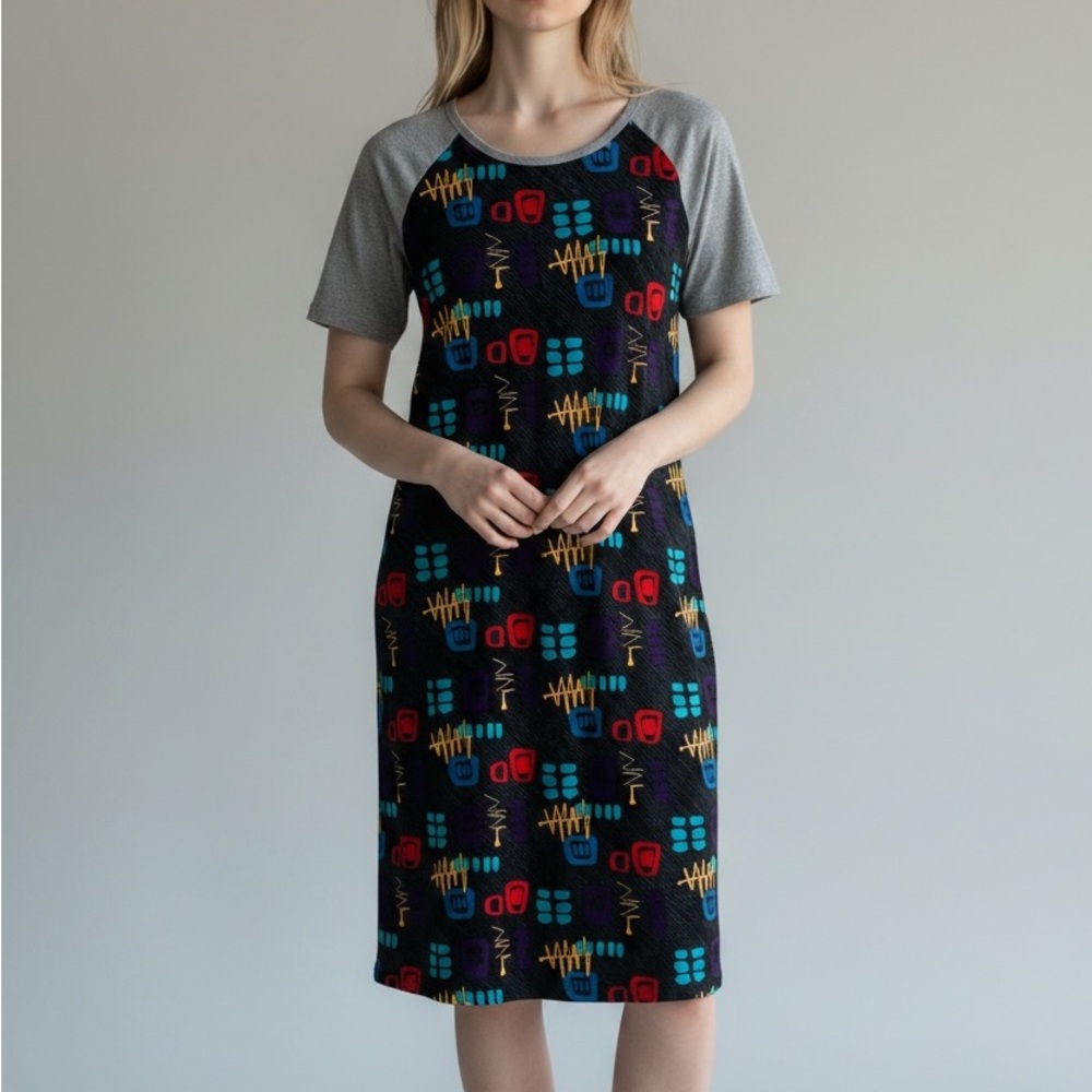 LuLaRoe Julia Raglan Multicolor   T-shirt dress size M